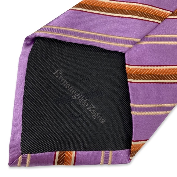 Ermenegildo Zenga 100% Silk Purple and Orange Striped Tie - Picture 3 of 6